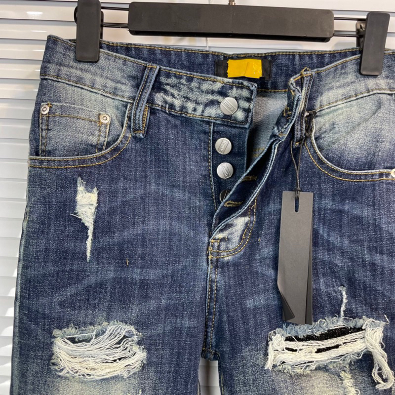 Quần jean nam xanh rách vá kim tuyến,quần bò nam slimfit 4 cúc