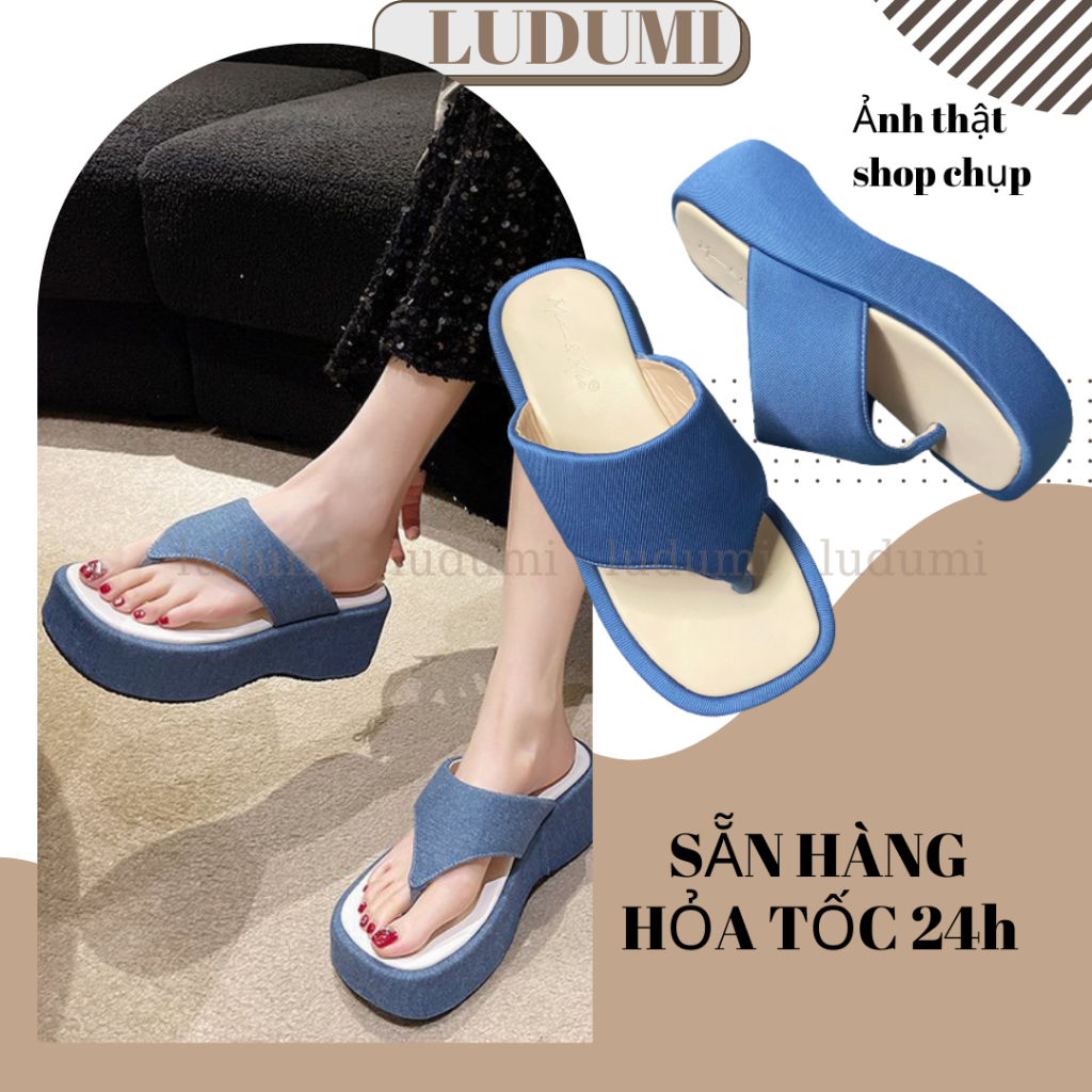 DÉP XUỒNG LUDUMI BẢN QUAI VẢI XỎ NGÓN CAO 6 CM - THỜI TRANG DÉP ĐẾ BẰNG 2023