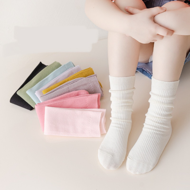 Set 4 đôi tất gân cổ cao cho bé màu trơn nhiều màu cho bé