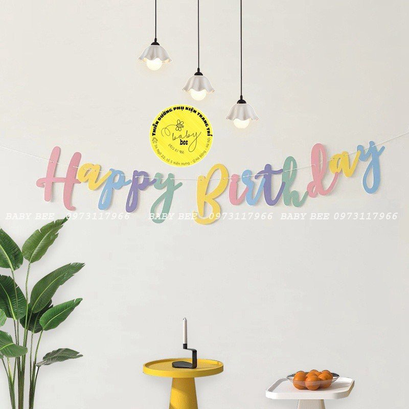 Dây chữ sinh nhật Happy birthday nghiêng sắc màu pastel