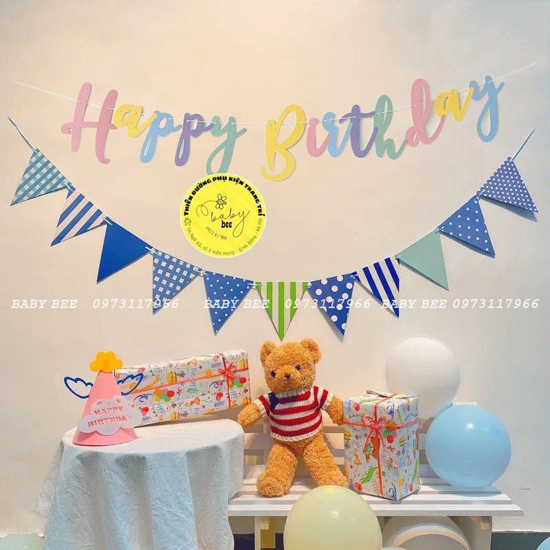 Dây chữ sinh nhật Happy birthday nghiêng sắc màu pastel