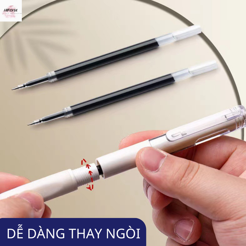 Bút gel bấm mực đen ngòi 0.5mm viết trơn - Bút bi nước bấm trong suốt - bút gel bấm cute - văn phòng phẩm Hikoma