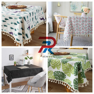  Khăn trải bàn vải canvas VIỀN REN NHỎ trang trí bán thảm picnic,họa tiết vintage RPK023 