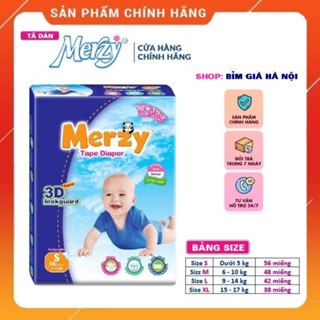 Bỉm Merzy, Tã dán MERZY S56 M48 L42 XL38, Tã dán trẻ em Merzy siêu thấm