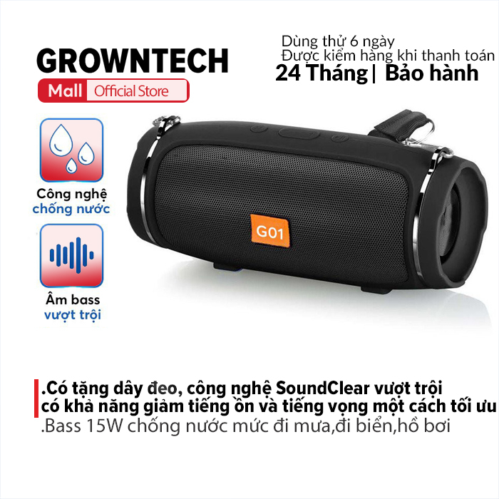 Loa bluetooth nghe nhạc mini GrownTech charge 4+ mini bass tốt có dây đeo