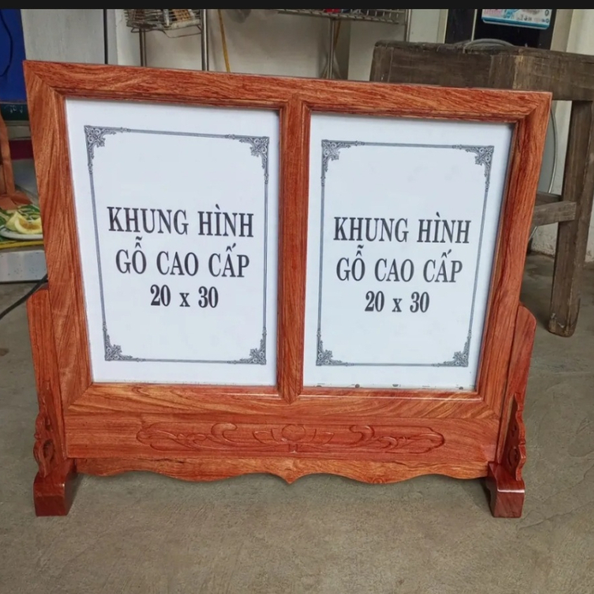 Khung ảnh thờ đôi trơn gỗ hương cao cấp -5 kích thước