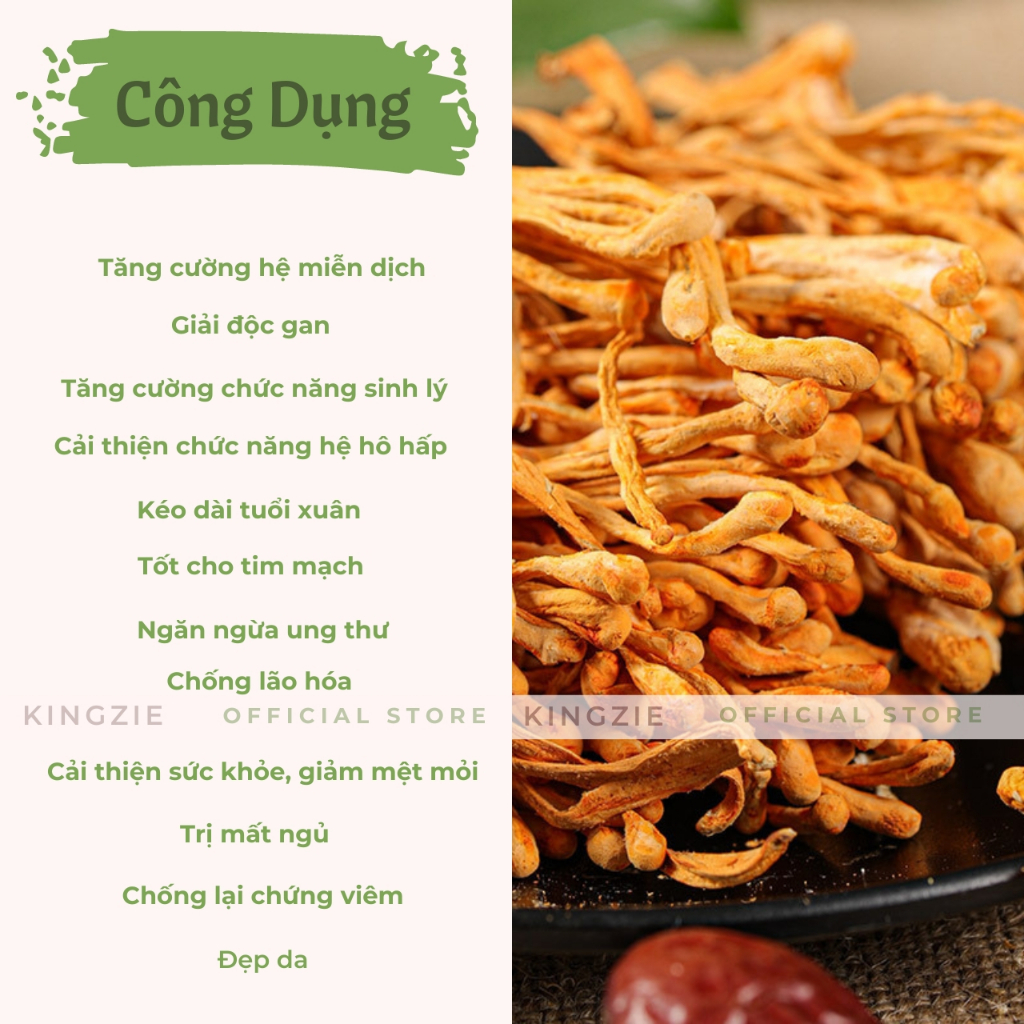 Đông Trùng Hạ Thảo Sấy Khô 100g Thượng Hạng KINGZIE Giúp Giải Độc, Đẹp Da, Tốt Cho Sức Khoẻ