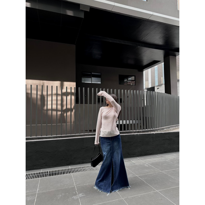 WEDNESDAY Chân váy jean dài đuôi cá lưng thấp - Muriel jean low waist long skirt