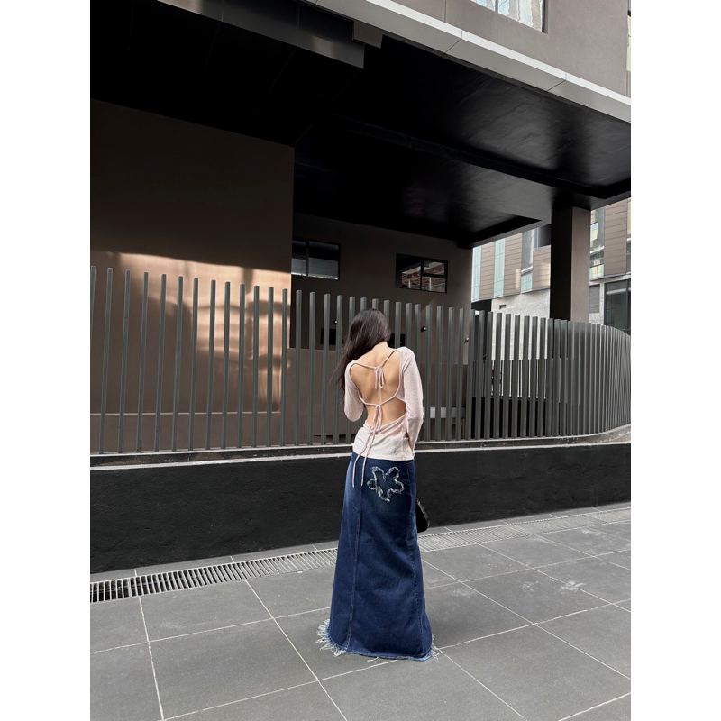 WEDNESDAY Chân váy jean dài đuôi cá lưng thấp - Muriel jean low waist long skirt