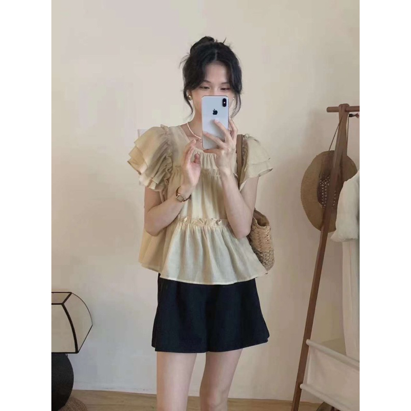 Áo voan tơ mỏng tay bèo hàng QC