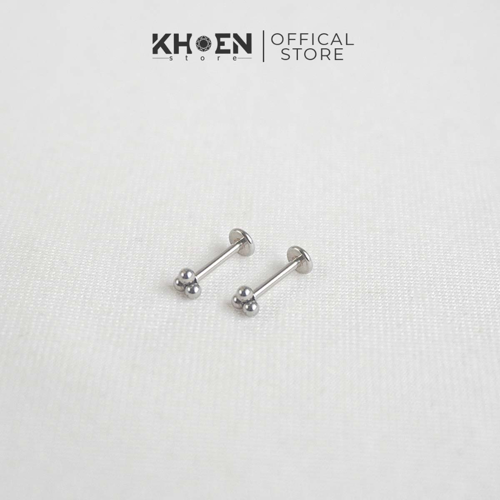 (1 Chiếc) Khuyên 3 Hạt bi trơn tam giác chân dẹp - Thép không gỉ - Khoen Store