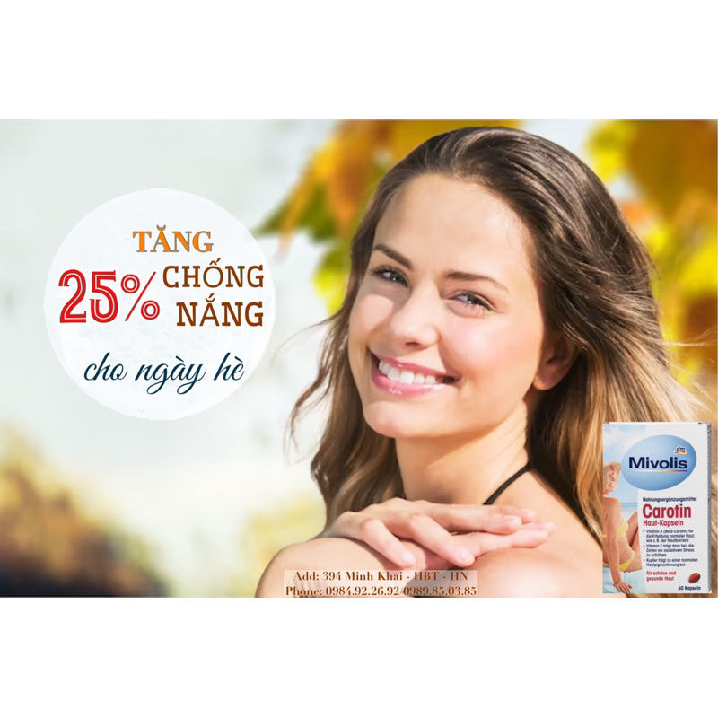 [HÀNG NỘI ĐỊA ĐỨC] VIÊN CHỐNG NẮNG CAROTIN MIVOLIS, BẢO VỆ DA TOÀN CƠ THỂ, CHỐNG LÃO HOÁ, NÁM, SẠM, HỘP 60 VIÊN, AN TOÀN | BigBuy360 - bigbuy360.vn