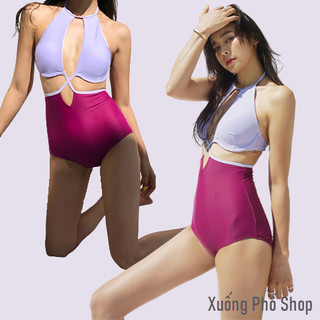 Đồ Bơi, Bikini liền thân cut-out mix tím pastel và tím hồng #190102