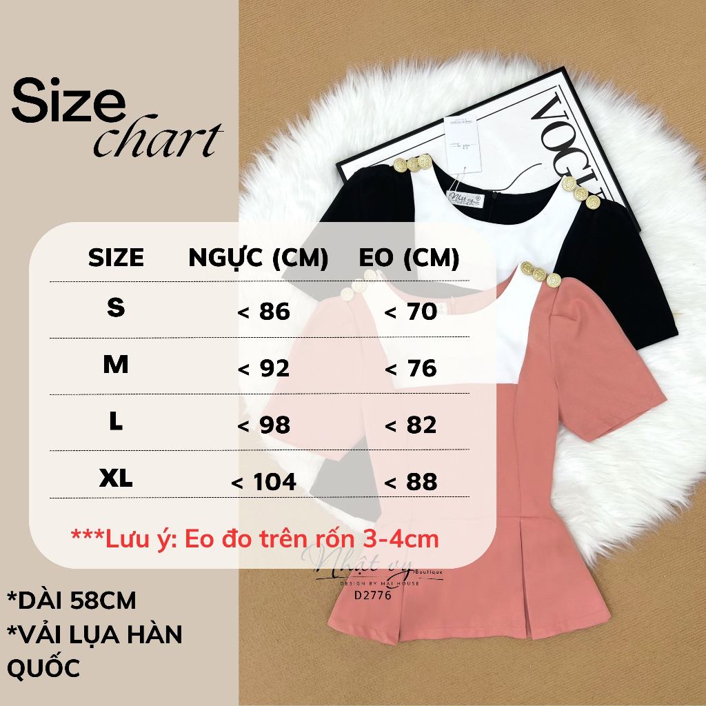 Áo peplum công sở Nhật Vy cổ tròn tay ngắn đính cúc cách điệu chất lụa phù hợp đi chơi dạo phố - D2776