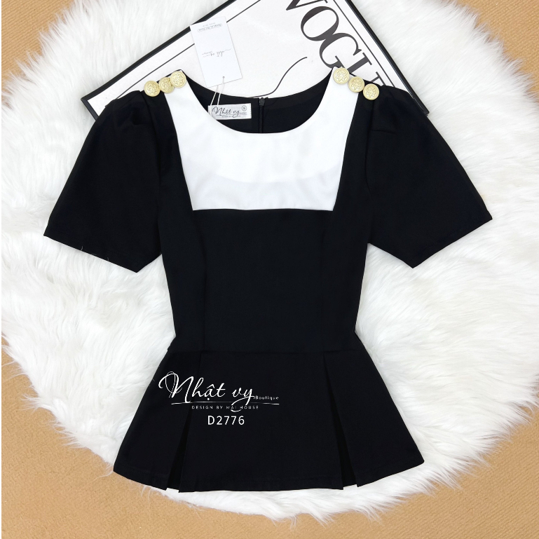 Áo peplum công sở Nhật Vy cổ tròn tay ngắn đính cúc cách điệu chất lụa phù hợp đi chơi dạo phố - D2776