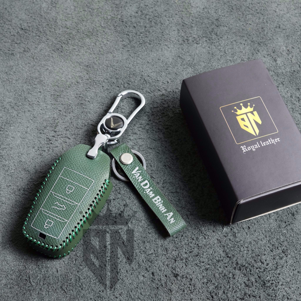 Bao da bọc ốp chìa khoá xe ô tô Vinfast VF5 xe điện handmade da thật 004