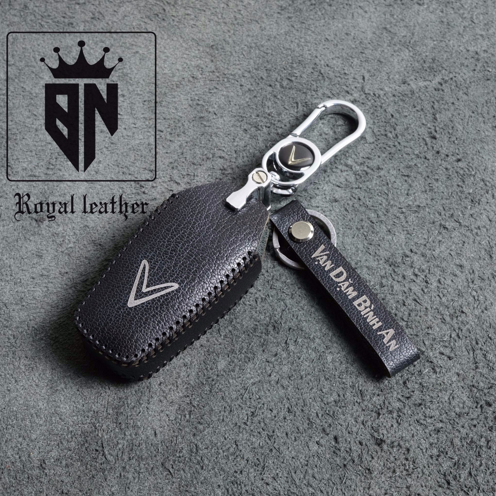 Bao da bọc ốp chìa khoá xe ô tô Vinfast VF5 xe điện handmade da thật 004