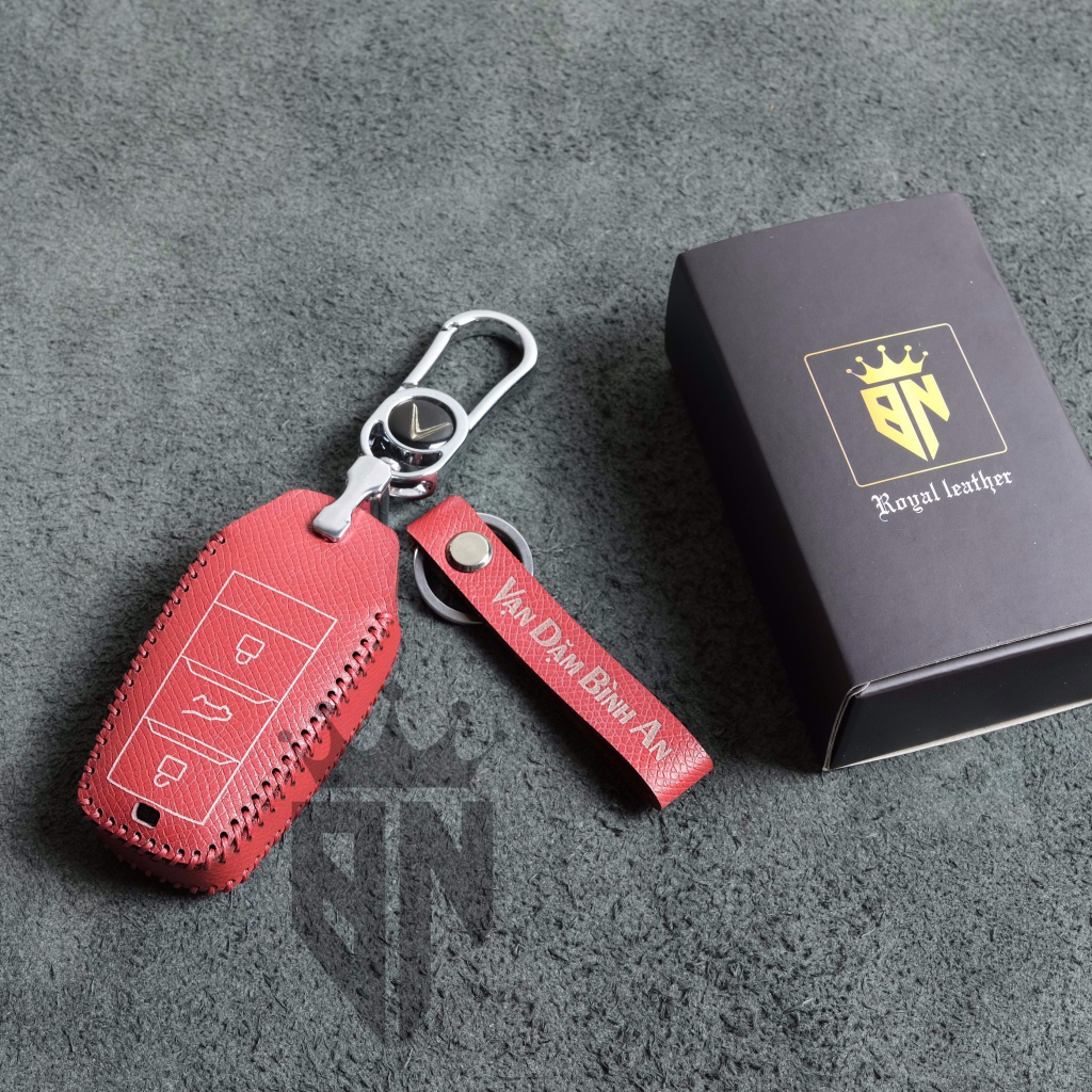 Bao da bọc ốp chìa khoá xe ô tô Vinfast VF5 xe điện handmade da thật 004