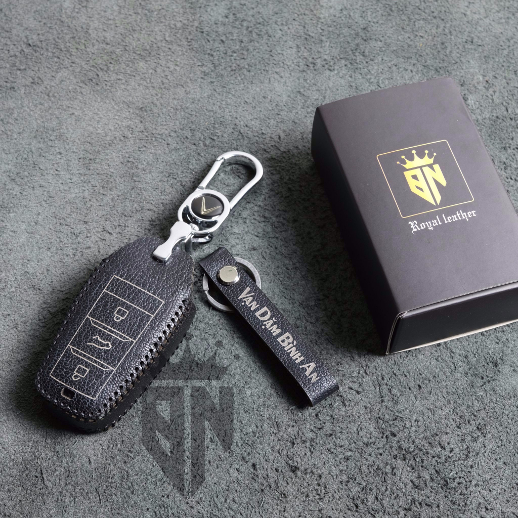 Bao da bọc ốp chìa khoá xe ô tô Vinfast VF5 xe điện handmade da thật 004