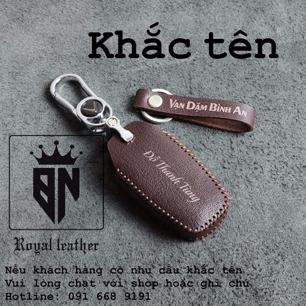 Bao da bọc ốp chìa khoá xe ô tô Vinfast VF5 xe điện handmade da thật 004