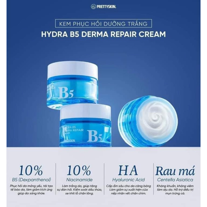 Kem dưỡng phục hồi và làm trắng da Prettyskin Hydra B5 Derma Repair Cream 52ml