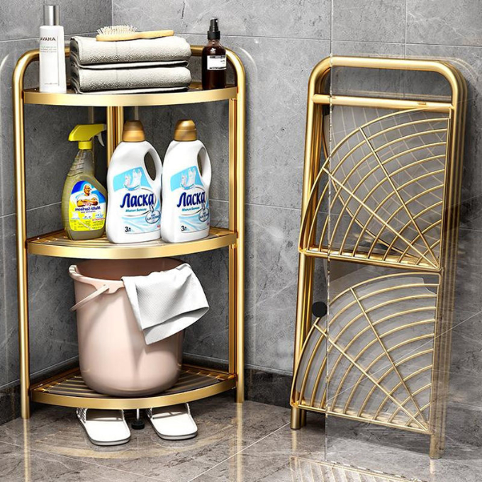 Kệ góc để đồ nhà tắm, nhà bếp gập gọn đa năng, Kệ để xoong nồi 3 tầng góc tường tiện lợi