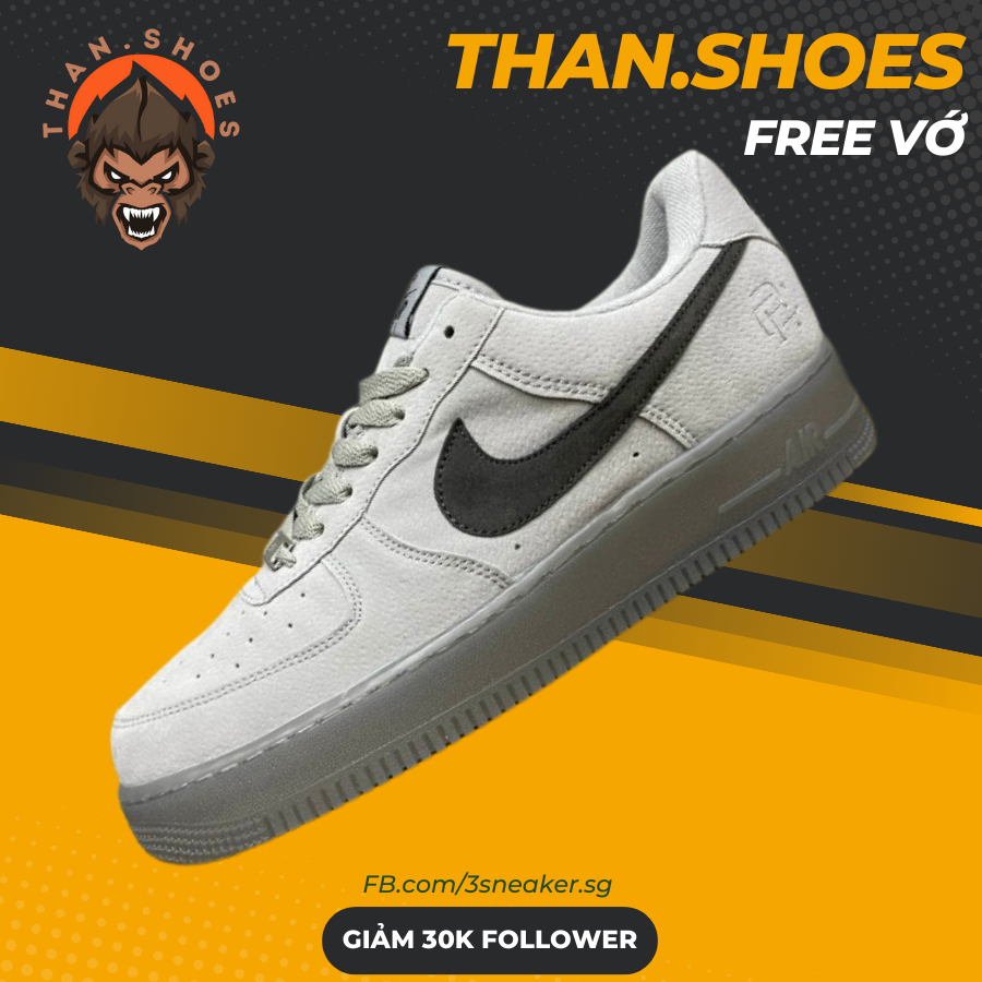 Giày AF1 Low x Reigning Champ, AF1 Thấp Xám Da Lộn Đế Trong Cao Cấp - Than.Shoes