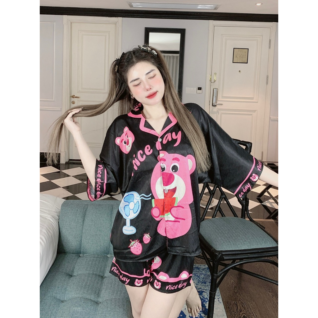 PYJAMA NỮ XƯỚC gấu lotso đen cánh dơi - đồ bộ mặc nhà