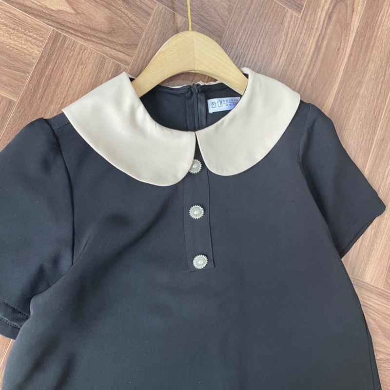 Váy baby doll cổ sen trắng