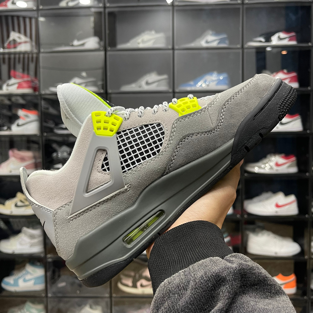 Giày Jordan 4 Retro SE 95 Neon, JD4 Xám Đen Neon Cao Cấp - Than.Shoes