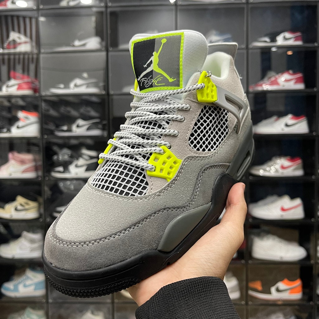 Giày Jordan 4 Retro SE 95 Neon, JD4 Xám Đen Neon Cao Cấp - Than.Shoes