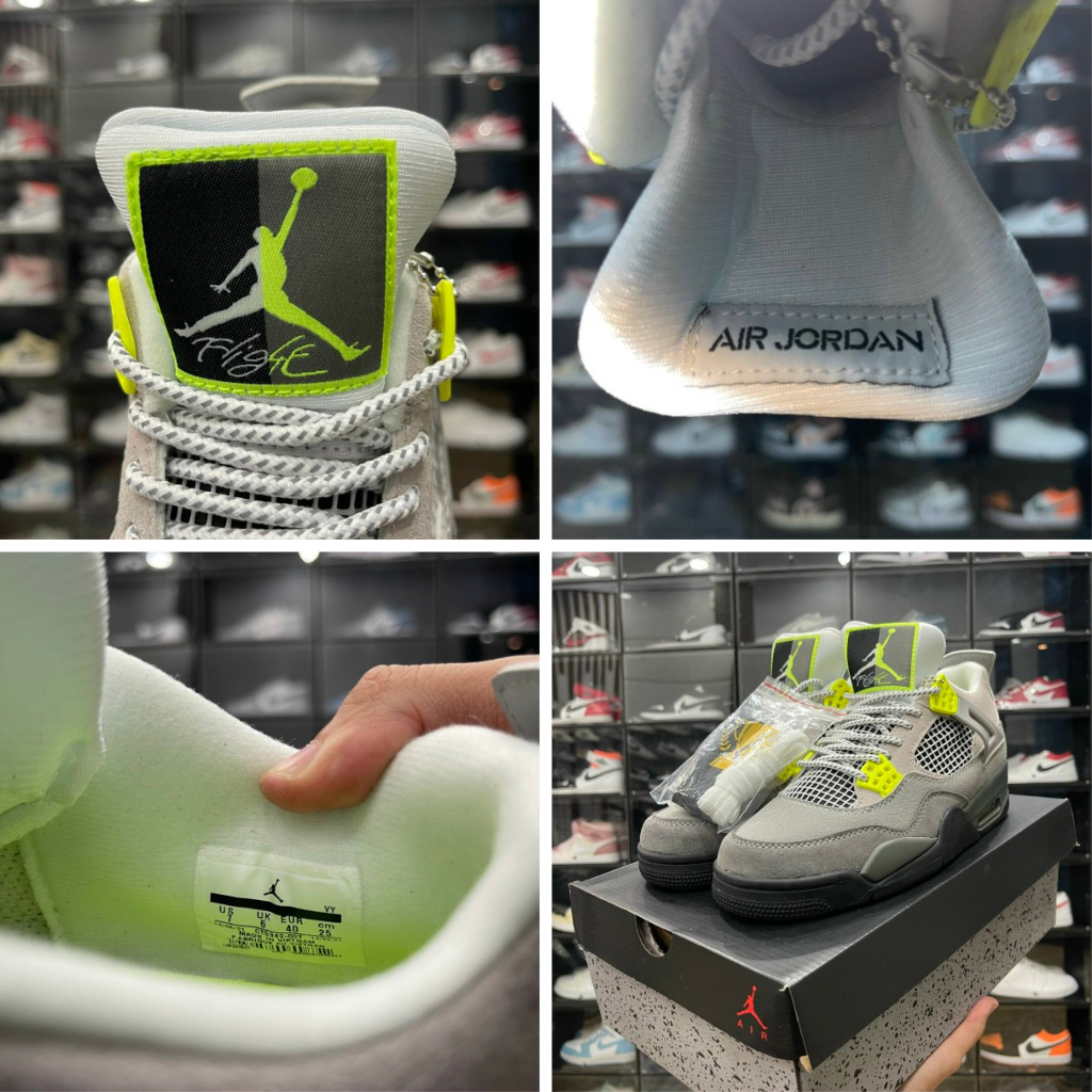 Giày Jordan 4 Retro SE 95 Neon, JD4 Xám Đen Neon Cao Cấp - Than.Shoes