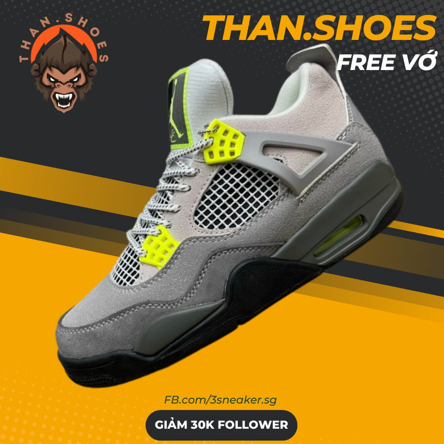 Giày Jordan 4 Retro SE 95 Neon, JD4 Xám Đen Neon Cao Cấp - Than.Shoes