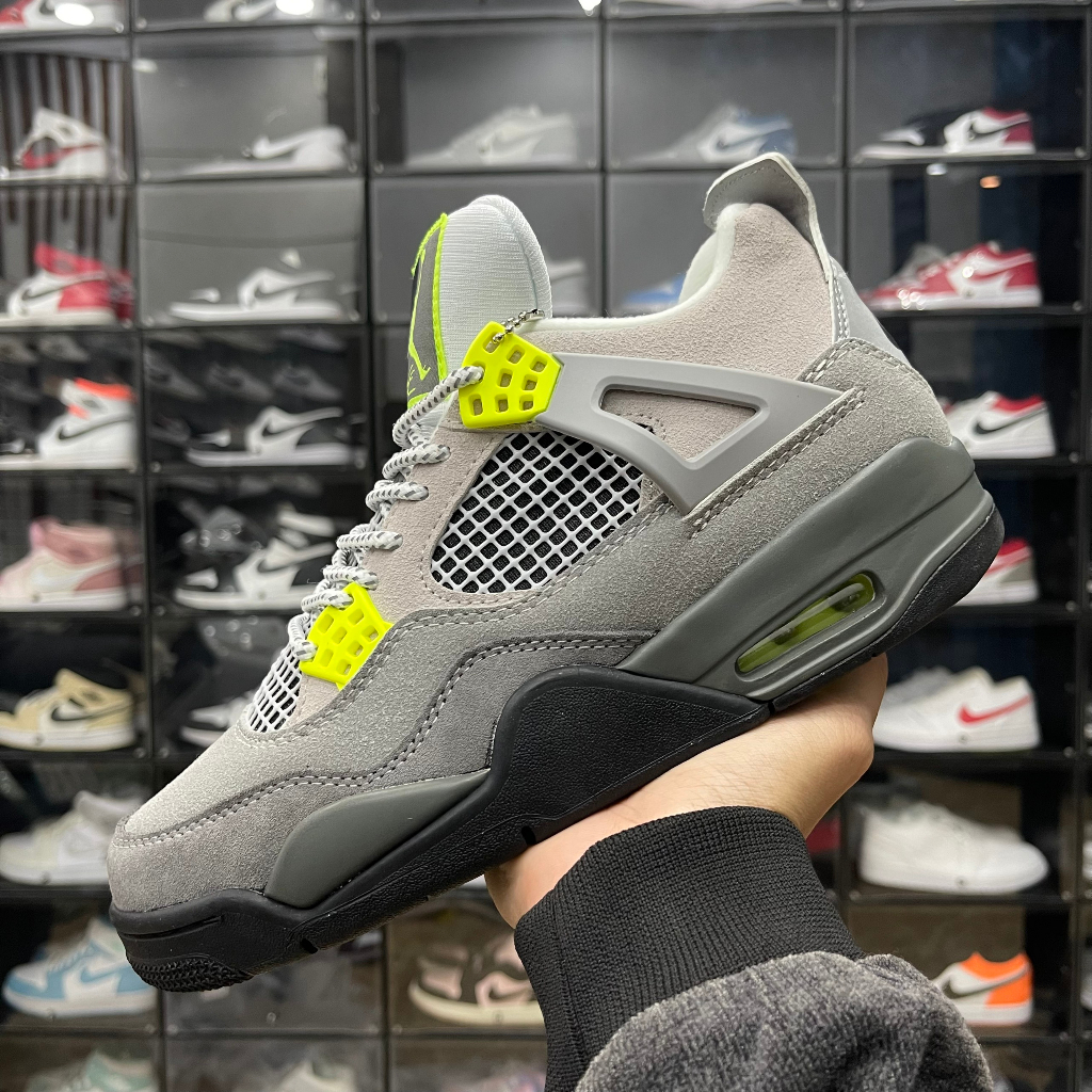 Giày Jordan 4 Retro SE 95 Neon, JD4 Xám Đen Neon Cao Cấp - Than.Shoes