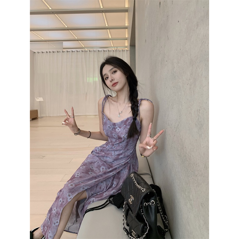 Váy / Đầm Hai Tím Nhẹ Phối Hoa Thời Trang Xuân Hè VHD18
