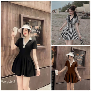 Đầm polo viền cổ xếp chân