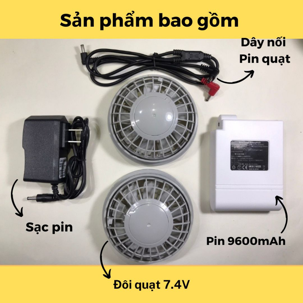 Bộ pin quạt điều hòa Nhật Bản 9600mAh chạy 10-12h ( Không Có Áo) - A001