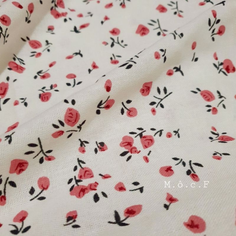 Vải Linen hoa hồng nhí