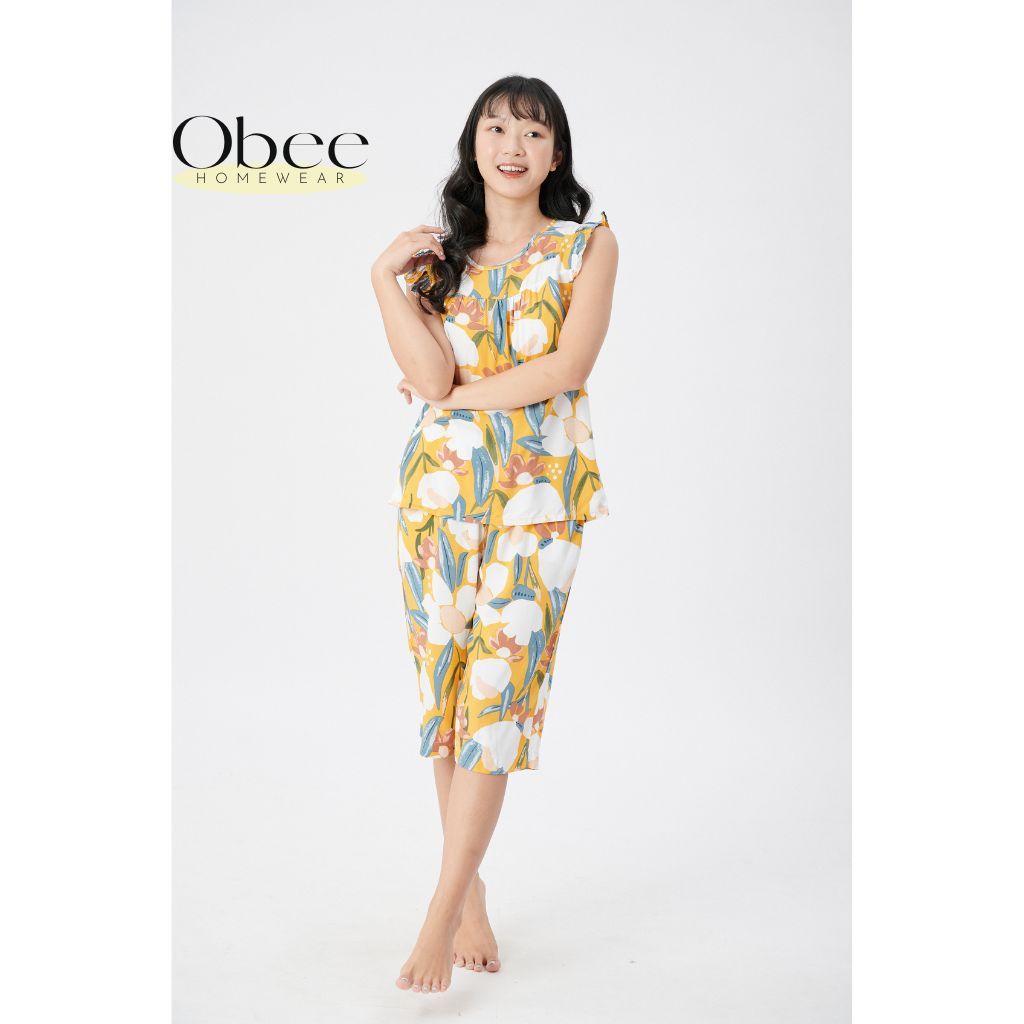 Đồ bộ nữ lửng cánh tiên lanh cotton mềm, mịn, không gây bí da Obee Homewear
