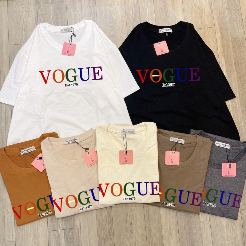 Áo Thun Tay Ngắn UNISEX in Decal LOGO CHỮ VOGUE - Hình chụp thật (Đủ size M-L-XL-XXL) - Số đo ở cuối