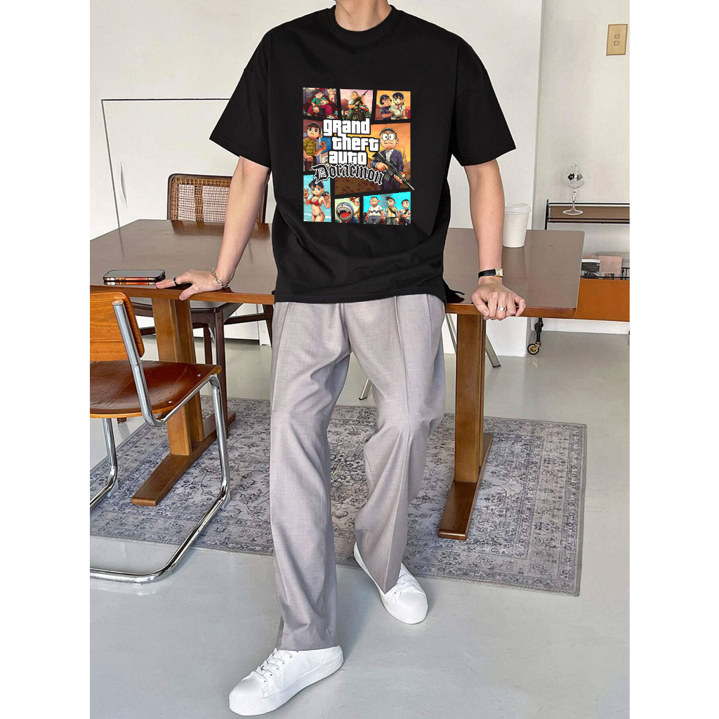 Áo Thun Unisex In Hình Doreamon Gta 5 Cực Ngầu Phong Cách Đường Phố Chất Vải Cotton Co Giãn Thoáng Mát