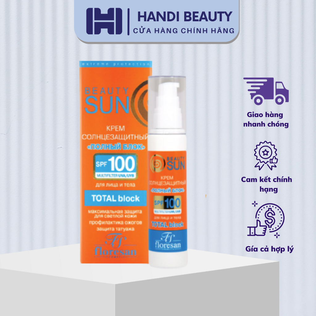 Kem chống nắng Floresan Beauty Sun Total Block SPF 100 chống nắng phổ rộng, chống nước