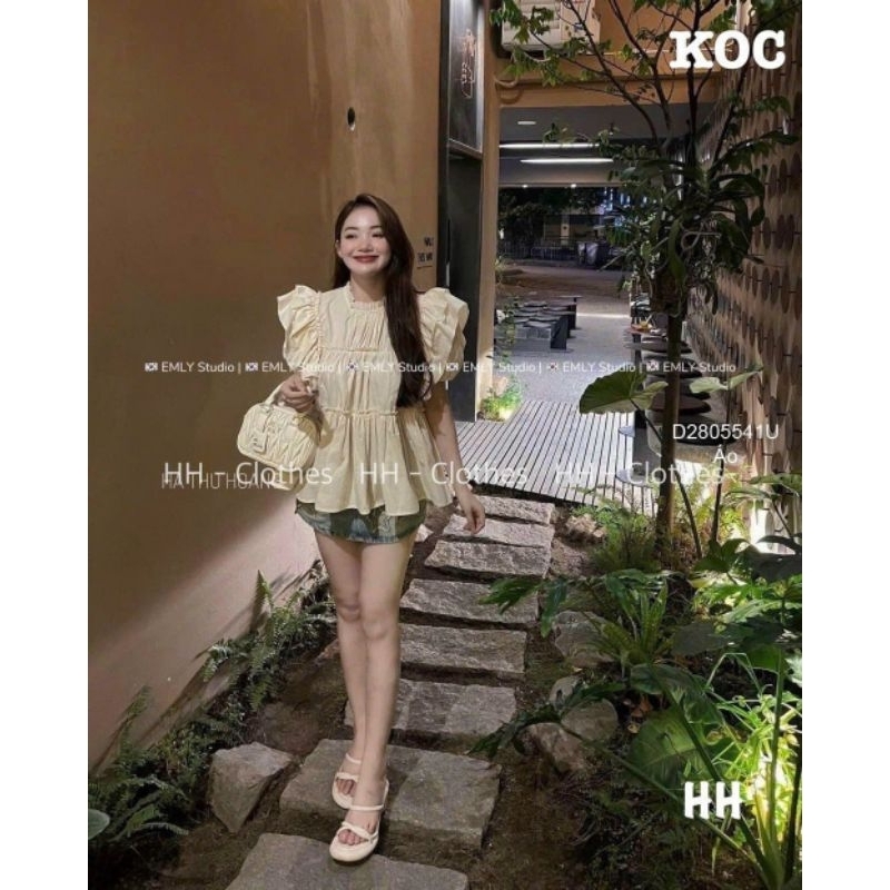 Áo xô cổ viền phối bèo tay con cánh tiên!