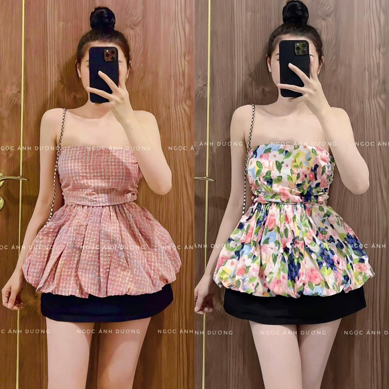 Áo Ống Hoa Rực Rỡ Dáng Xoè Hồng Caro
