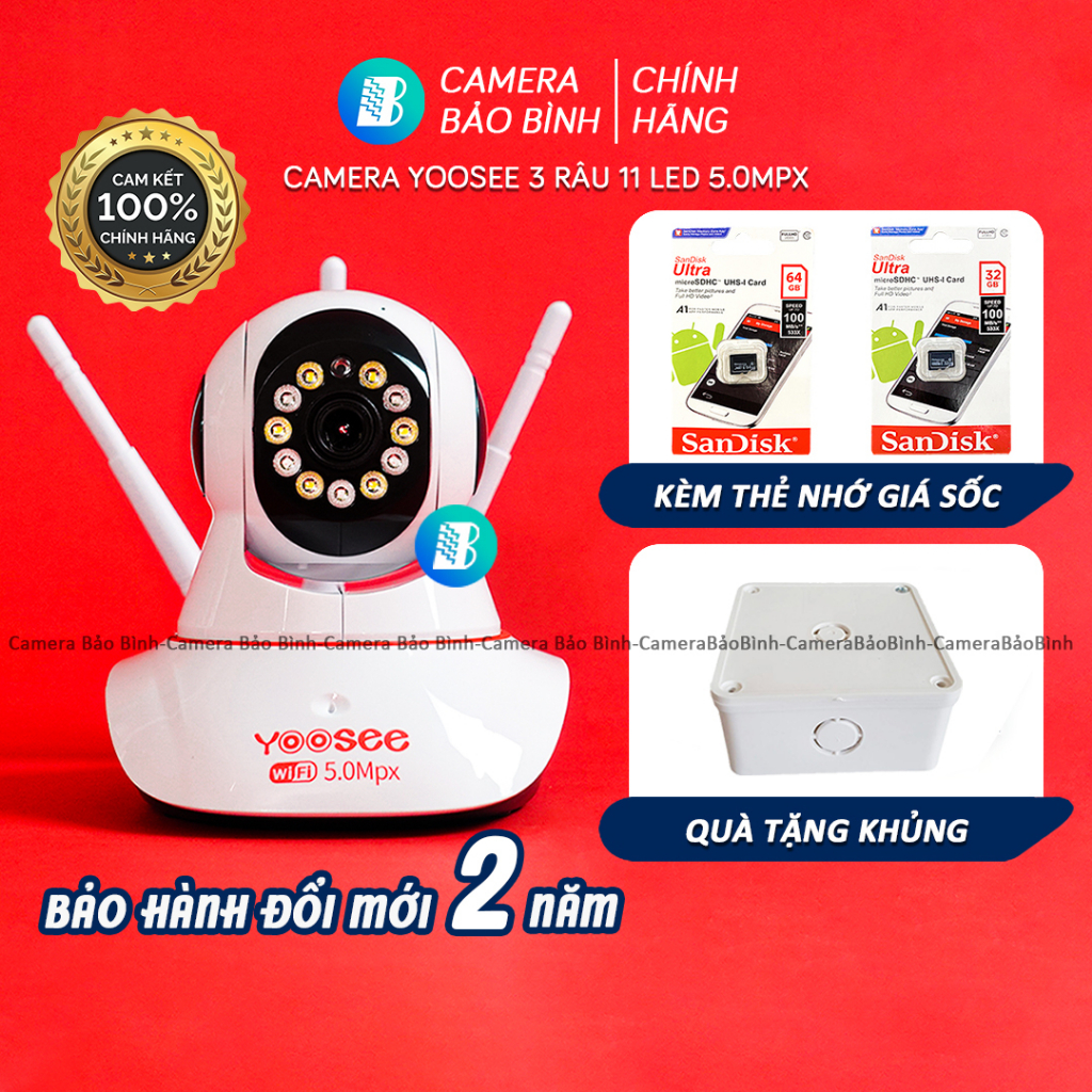 Camera Yoosee 3 Râu 11 Led 5.0Mpx | Camera Wifi 360 - Đàm Thoại - Xem Đêm Có Màu | Camera Bảo Bình