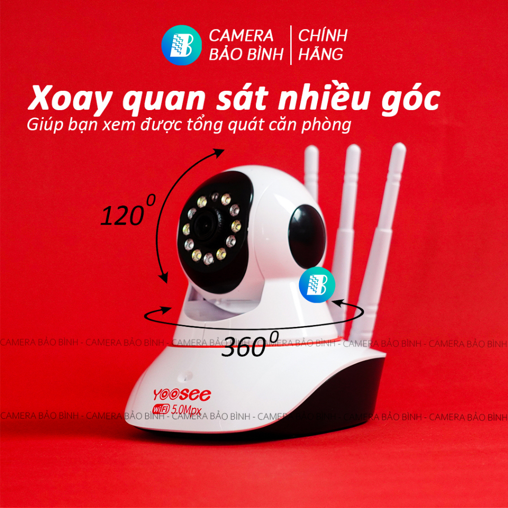 Camera Yoosee 3 Râu 11 Led 5.0Mpx | Camera Wifi 360 - Đàm Thoại - Xem Đêm Có Màu | Camera Bảo Bình