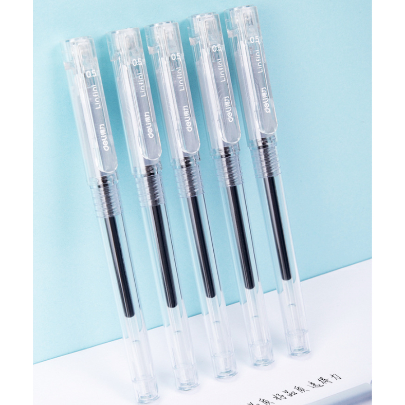 Bút gel Deli A524 thiết kế trong suốt dạng nắp ngòi 0,5mm viết êm trơn