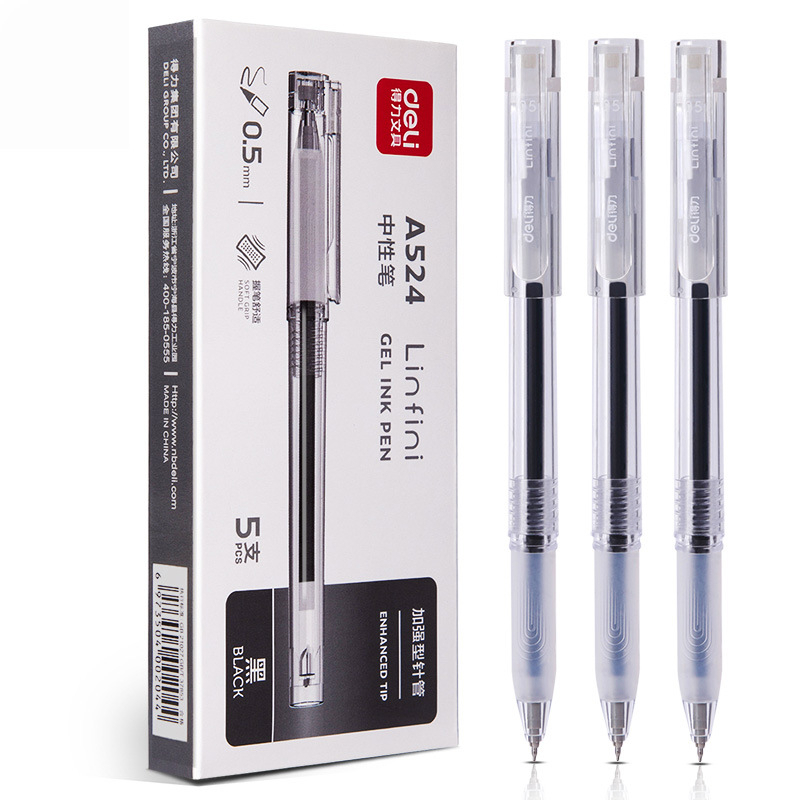 Bút gel Deli A524 thiết kế trong suốt dạng nắp ngòi 0,5mm viết êm trơn