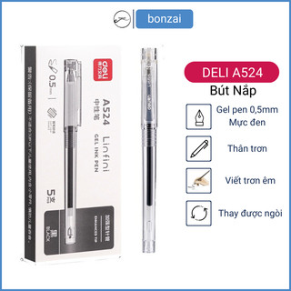 Bút gel Deli A524 thiết kế trong suốt dạng nắp ngòi 0,5mm viết êm trơn (Hàng Chính Hãng)