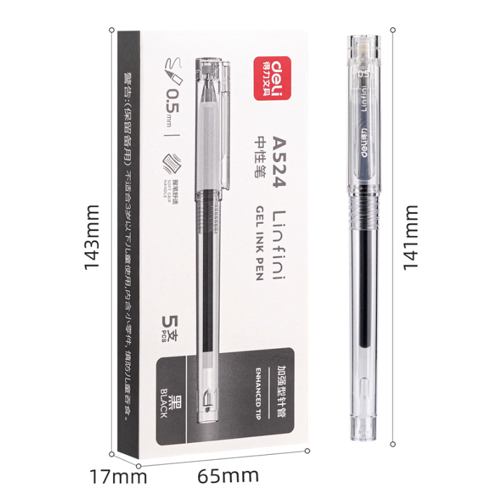 Bút gel Deli A524 thiết kế trong suốt dạng nắp ngòi 0,5mm viết êm trơn